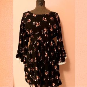 ModCloth Bell Sleeve Black Floral Mini Dress